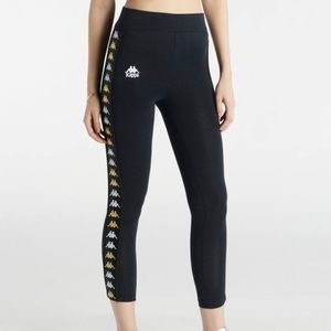 Kappa 222 Banda Baldhill Black Elastic Knit Leggings Jacquard Logo Athleisure XS